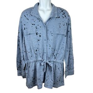 Nick+Zoe Blue Splatter Hand Printed Belted Cardigan Sweater Size 3X